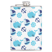 Patroon op walvissen, walvissen, blauwe walvissen heupfles (Voorkant)