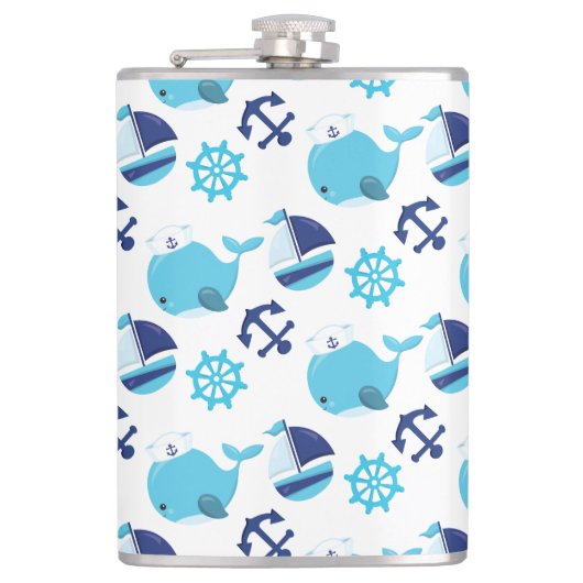 Patroon op walvissen, walvissen, blauwe walvissen heupfles (Voorkant)