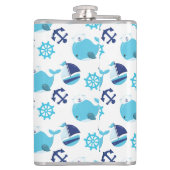 Patroon op walvissen, walvissen, blauwe walvissen heupfles (Achterkant)