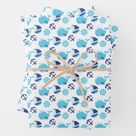 Patroon op walvissen, walvissen, blauwe walvissen inpakpapier vel (In situ)