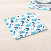 Patroon op walvissen, walvissen, blauwe walvissen kartonnen onderzetters (Schuin)