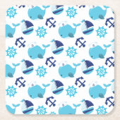 Patroon op walvissen, walvissen, blauwe walvissen kartonnen onderzetters (Voorkant)
