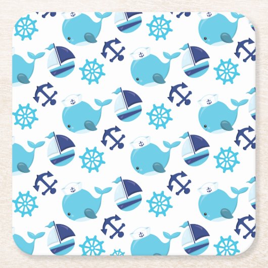 Patroon op walvissen, walvissen, blauwe walvissen kartonnen onderzetters (Voorkant)