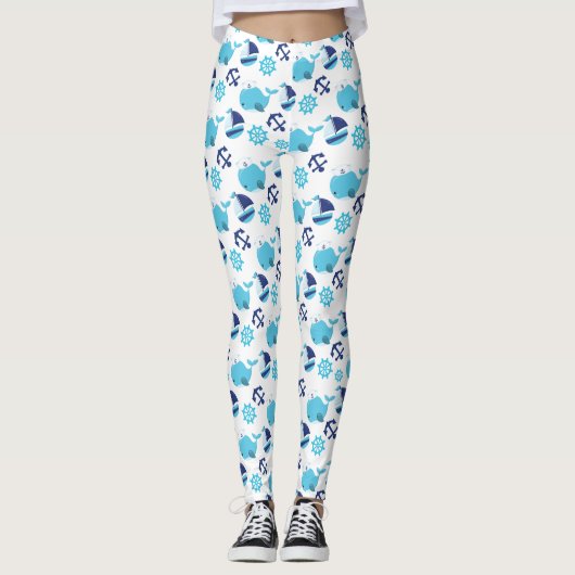 Patroon op walvissen, walvissen, blauwe walvissen leggings (Voorkant)