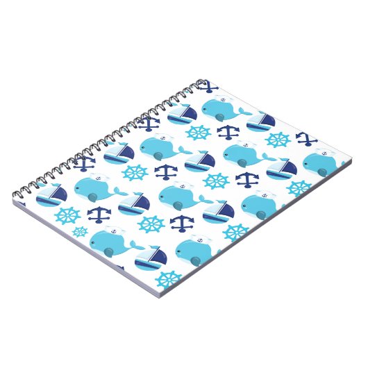 Patroon op walvissen, walvissen, blauwe walvissen notitieboek (Linkerzijde)