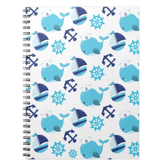 Patroon op walvissen, walvissen, blauwe walvissen notitieboek (Voorkant)