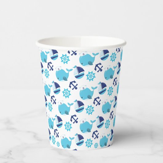 Patroon op walvissen, walvissen, blauwe walvissen papieren bekers (Links)