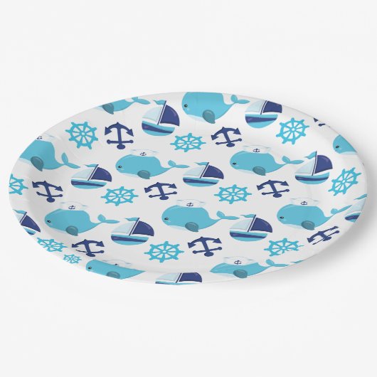 Patroon op walvissen, walvissen, blauwe walvissen papieren bordje (Gekanteld)