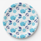 Patroon op walvissen, walvissen, blauwe walvissen papieren bordje (Voorkant)