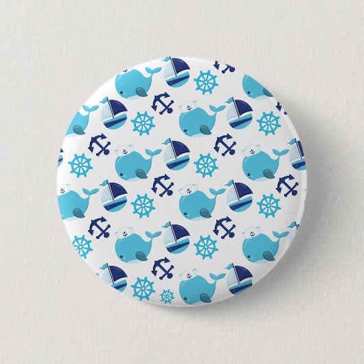 Patroon op walvissen, walvissen, blauwe walvissen ronde button 5,7 cm (Voorkant)