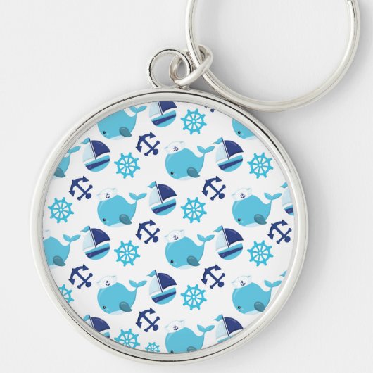 Patroon op walvissen, walvissen, blauwe walvissen sleutelhanger (Voorkant)