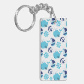 Patroon op walvissen, walvissen, blauwe walvissen sleutelhanger (Voorkant Links)