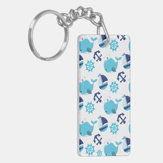 Patroon op walvissen, walvissen, blauwe walvissen sleutelhanger (Voorkant Links)