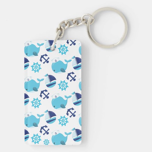 Patroon op walvissen, walvissen, blauwe walvissen sleutelhanger (achterkant)