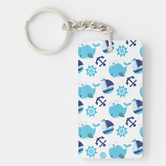 Patroon op walvissen, walvissen, blauwe walvissen sleutelhanger (Voorkant)