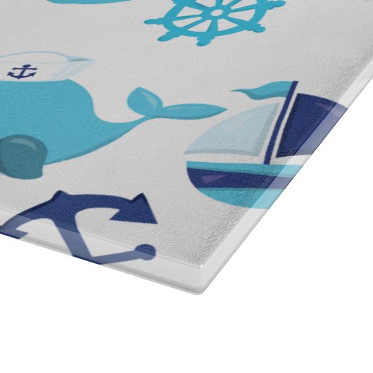 Patroon op walvissen, walvissen, blauwe walvissen snijplank (Hoek)