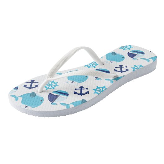 Patroon op walvissen, walvissen, blauwe walvissen teenslippers (Schuin)