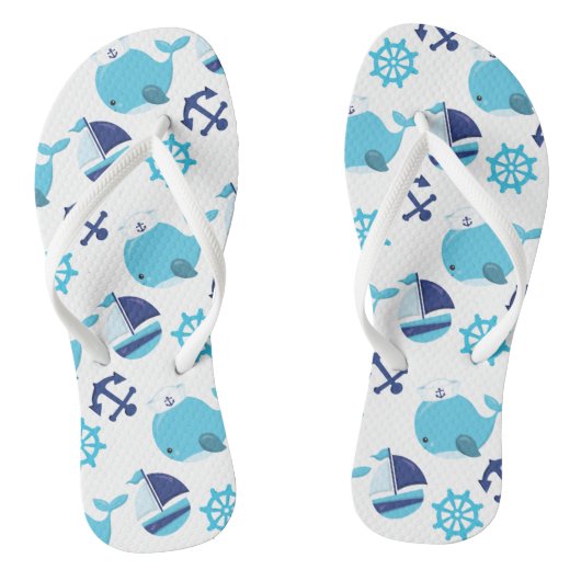 Patroon op walvissen, walvissen, blauwe walvissen teenslippers (Voetbed)