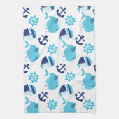 Patroon op walvissen, walvissen, blauwe walvissen theedoek (Verticaal)