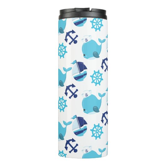 Patroon op walvissen, walvissen, blauwe walvissen thermosbeker (Achterkant)