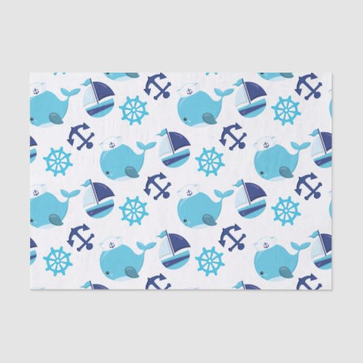 Patroon op walvissen, walvissen, blauwe walvissen tissuepapier (Voorkant)