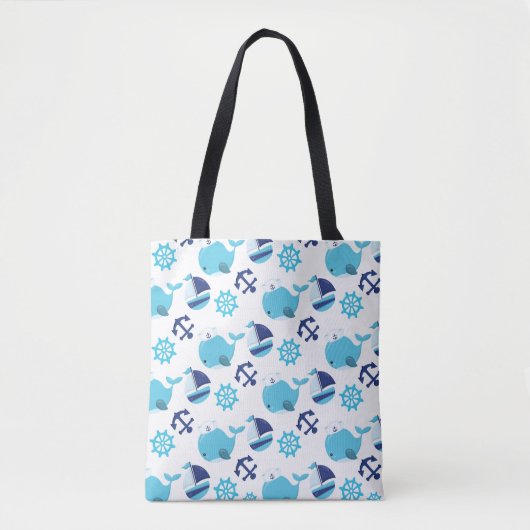 Patroon op walvissen, walvissen, blauwe walvissen tote bag (Voorkant)