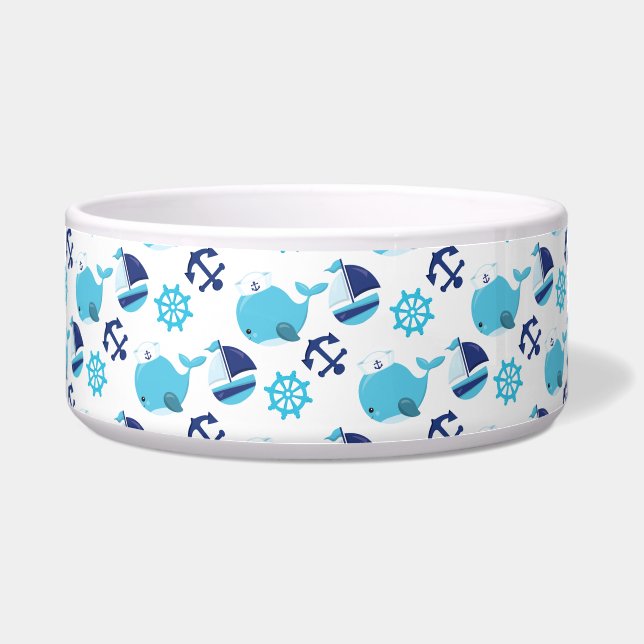 Patroon op walvissen, walvissen, blauwe walvissen voerbakje (Voorkant)