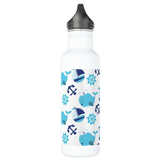 Patroon op walvissen, walvissen, blauwe walvissen waterfles  (Links)