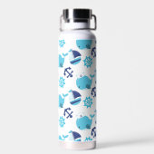 Patroon op walvissen, walvissen, blauwe walvissen waterfles (Achterkant)