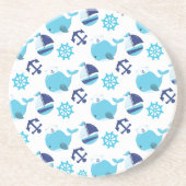 Patroon op walvissen, walvissen, blauwe walvissen zandsteen onderzetter (Voorkant)