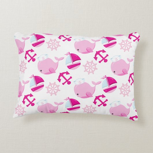 Patroon op walvissen, walvissen, roze walvissen accent kussen (Achterkant)