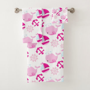 Patroon op walvissen, walvissen, roze walvissen bad handdoek