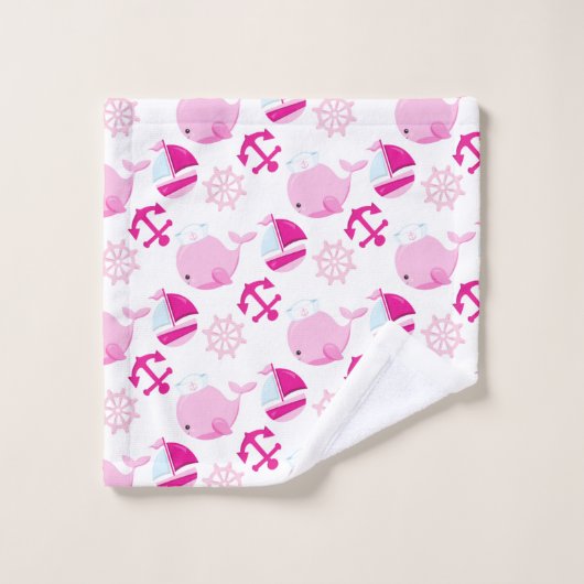 Patroon op walvissen, walvissen, roze walvissen bad handdoek (Wasdoekje)