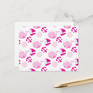 Patroon op walvissen, walvissen, roze walvissen briefkaart