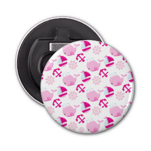 Patroon op walvissen, walvissen, roze walvissen button flesopener