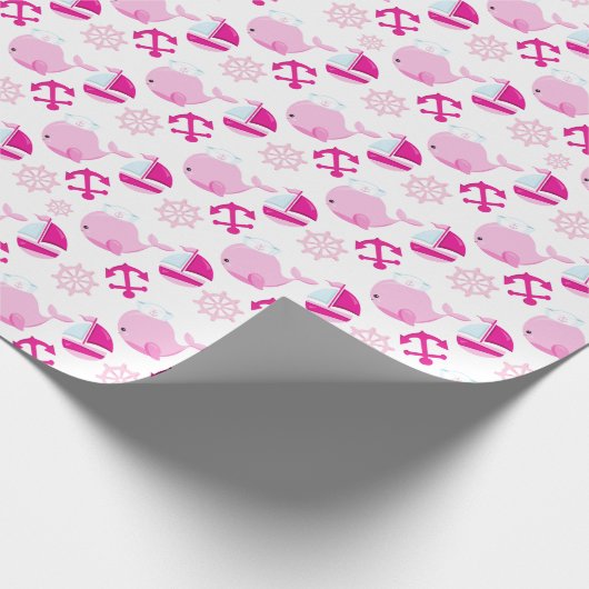 Patroon op walvissen, walvissen, roze walvissen cadeaupapier (Hoek)