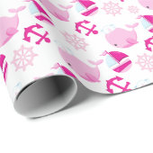 Patroon op walvissen, walvissen, roze walvissen cadeaupapier (Rol Hoek)