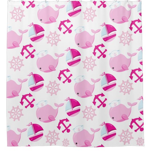 Patroon op walvissen, walvissen, roze walvissen douchegordijn (Voorkant)