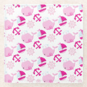 Patroon op walvissen, walvissen, roze walvissen glazen onderzetter (Voorkant)