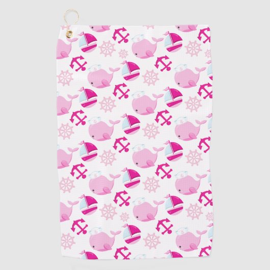 Patroon op walvissen, walvissen, roze walvissen golfhanddoek (Voorkant)