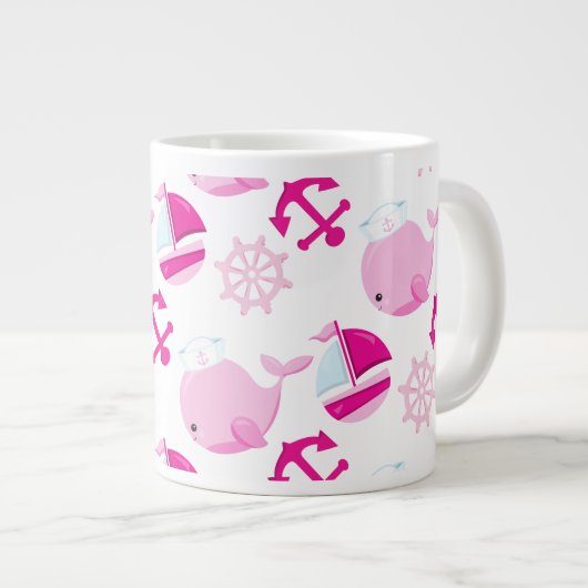 Patroon op walvissen, walvissen, roze walvissen grote koffiekop (Voorkant rechts)