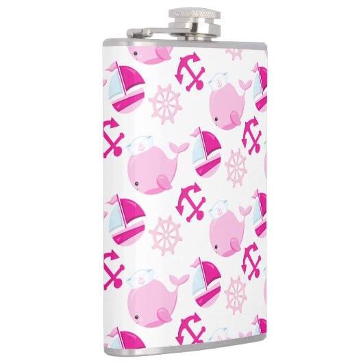 Patroon op walvissen, walvissen, roze walvissen heupfles (Rechts)