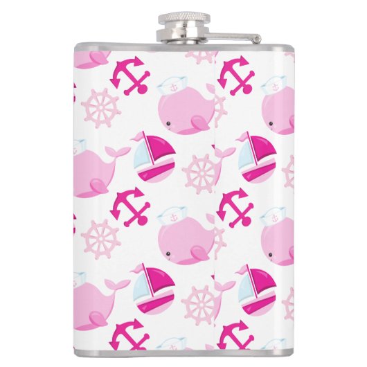 Patroon op walvissen, walvissen, roze walvissen heupfles (Achterkant)