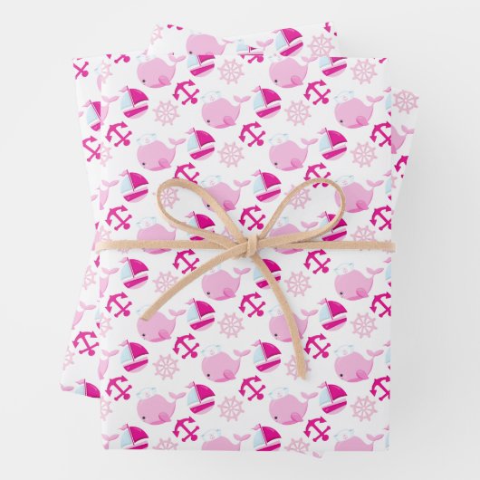 Patroon op walvissen, walvissen, roze walvissen inpakpapier vel (In situ)