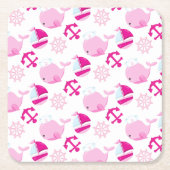 Patroon op walvissen, walvissen, roze walvissen kartonnen onderzetters (Voorkant)