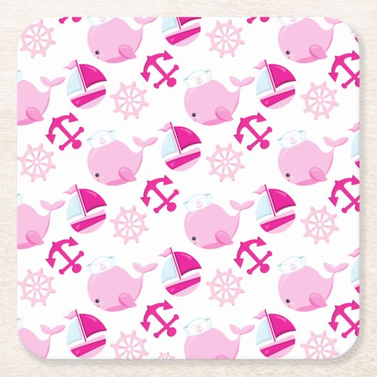 Patroon op walvissen, walvissen, roze walvissen kartonnen onderzetters (Voorkant)