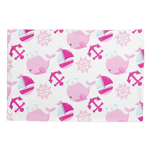 Patroon op walvissen, walvissen, roze walvissen kussensloop (Achterkant)