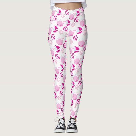 Patroon op walvissen, walvissen, roze walvissen leggings (Voorkant)