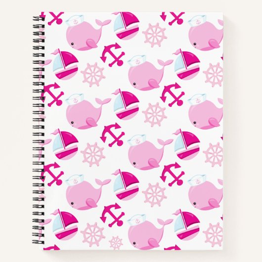 Patroon op walvissen, walvissen, roze walvissen notitieboek (Voorkant)