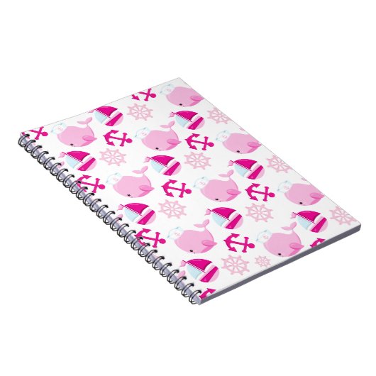 Patroon op walvissen, walvissen, roze walvissen notitieboek (Rechterzijde)